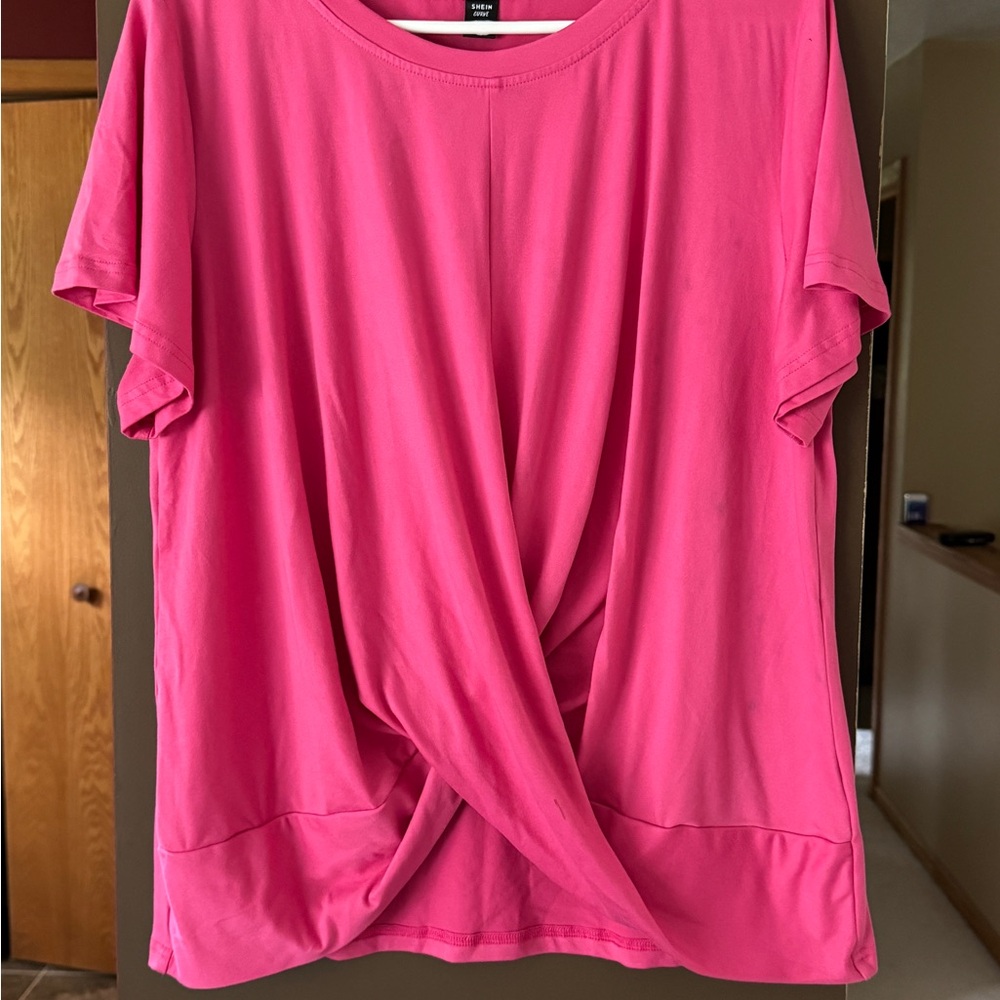 SHEIN Hot Pink Twist Front Short Sleeve Tee